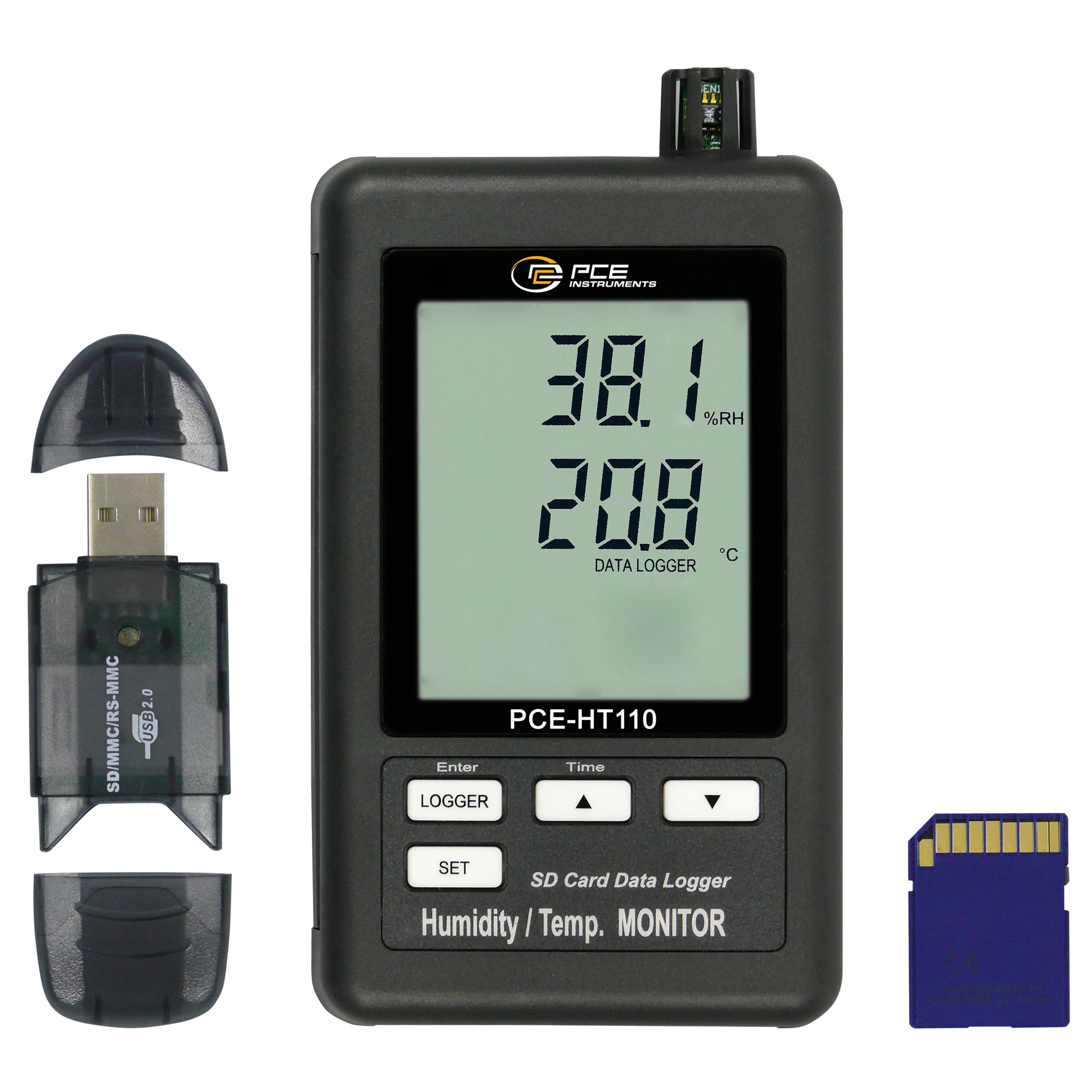 PCE Temperature-Humidity Logger — LCD Display, SD Card, Model# PCE-HT110